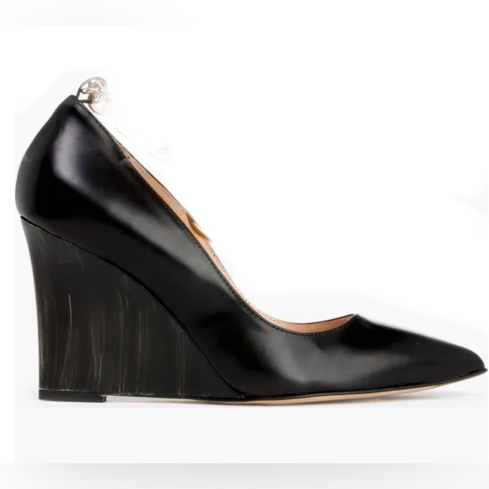 BEAUTIISOLES $395 Pointed Toe Black LEATHER Wedge Pump Women's Shoe Size 9 NWT